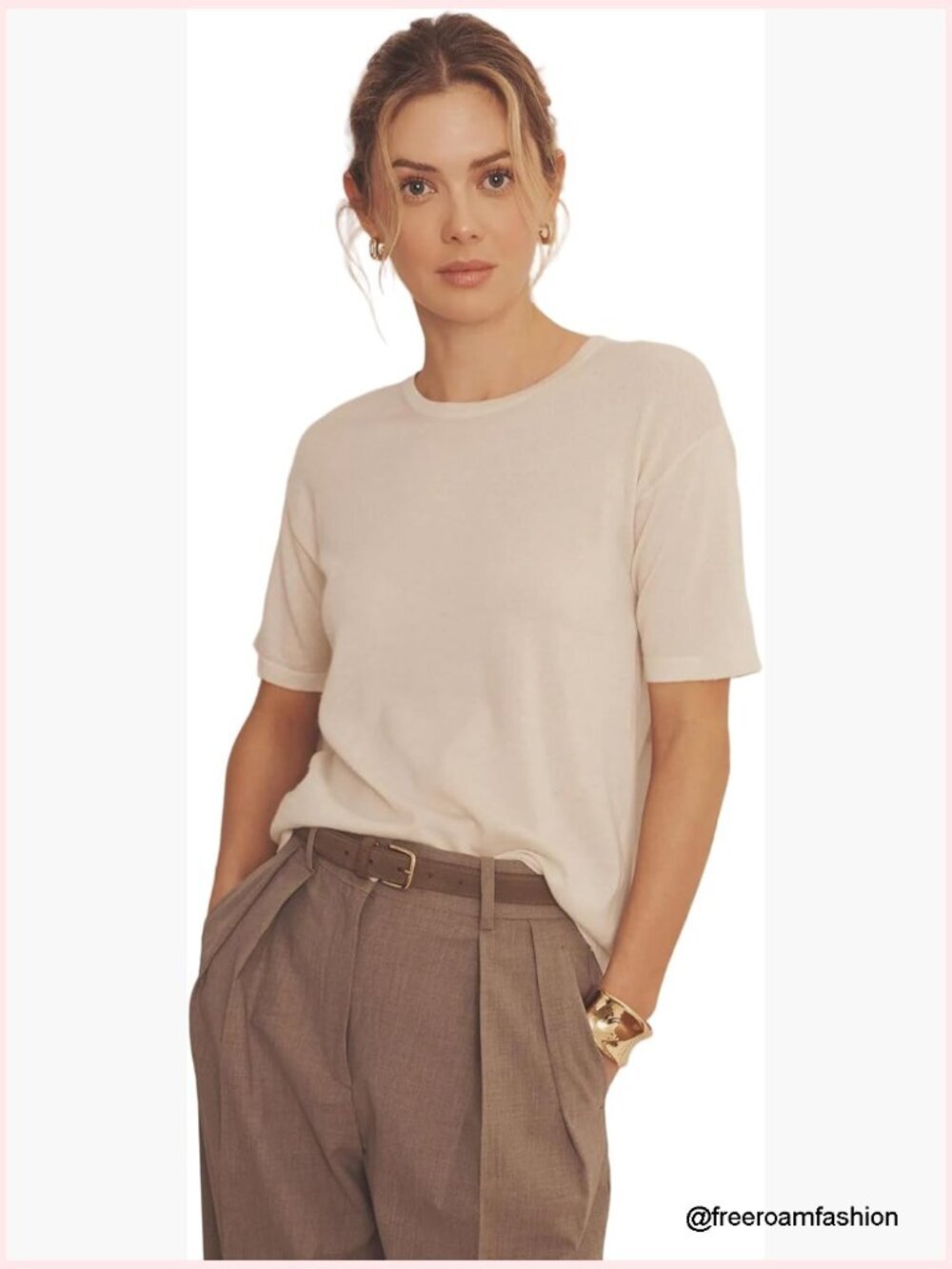 Women's 100% Cashmere Crew Neck Cap Sleeve T-Shirt